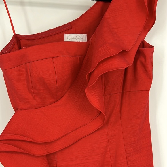Jessica Simpson formal wear one shoulder ruffle. red dress size 4. - Picture 3 of 13